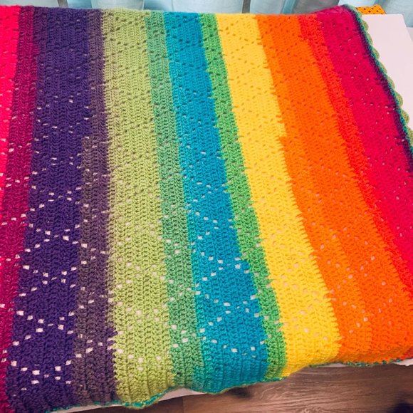 Handmade Baby Colorful Rainbow Crochet Afghan Blanket 34 x 28 - Picture 5 of 10